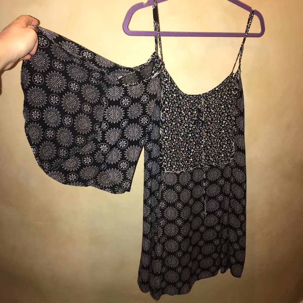 Shift floral dress with flared cold shoulders